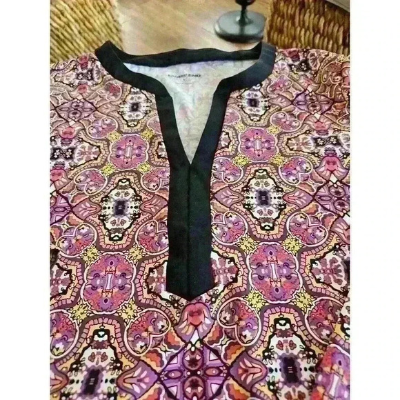 Lands End Dress Womens Small Pink Arabesque Split Neckline Comfortable EUC - Picture 3 of 9